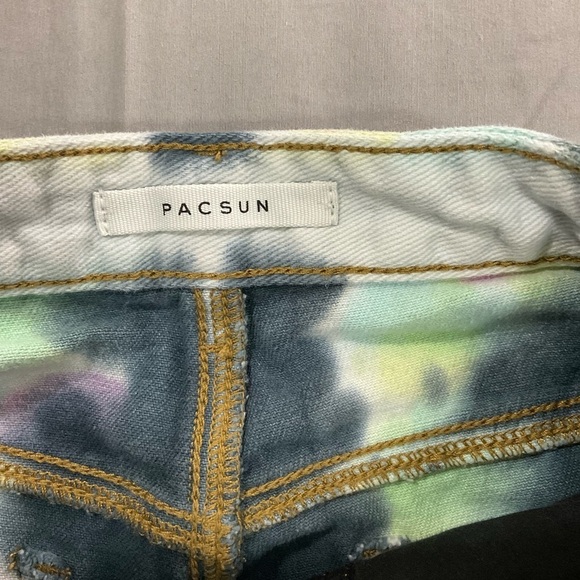PacSun Shorts Womens 24 High Rise Festival Tie Dye Denim Blue Green Cut Offs - Picture 4 of 10